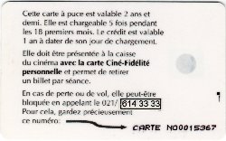 Carte Ciné Fidélité CF1b - dos