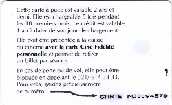 Carte Ciné Fidélité CF2 - dos