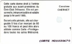Carte Métro Ciné CI3 - dos
